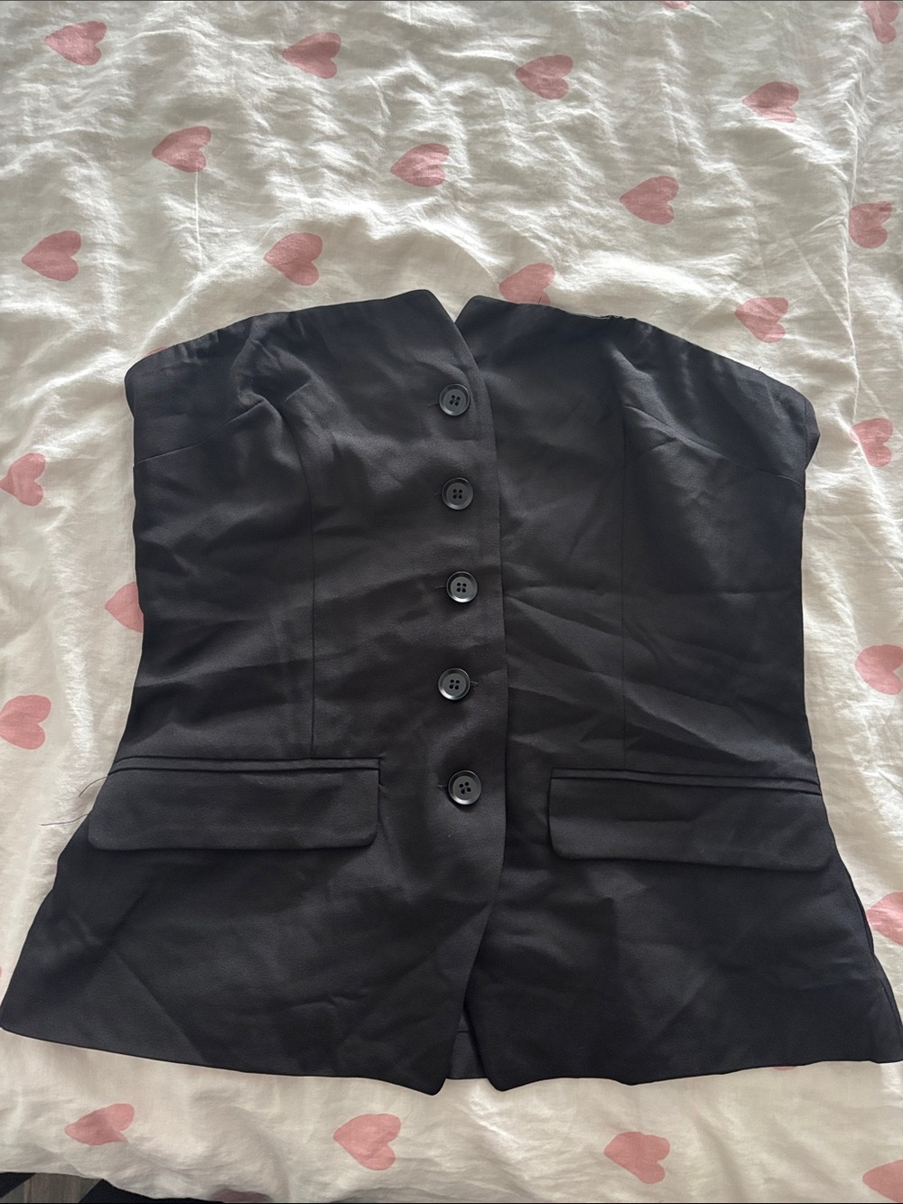 Simons Black Strapless Bustier Tank with Button Front